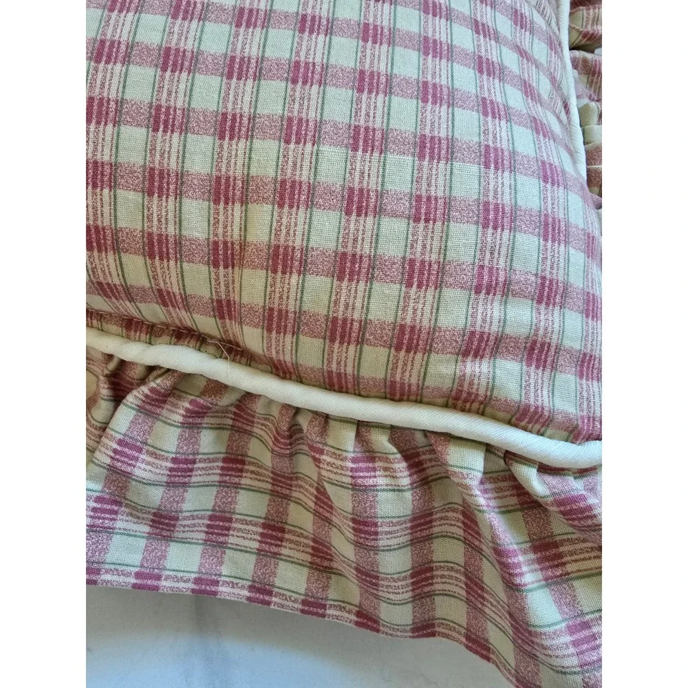 Croscill Plaid Ruffled Throw Pillow Red Green Cream Country Cottage Made in USA